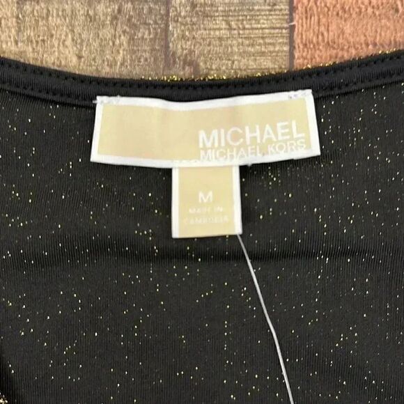 NWT Michael Kors Faux Tie Wrap Black/Gold Blouse - Picture 4 of 9